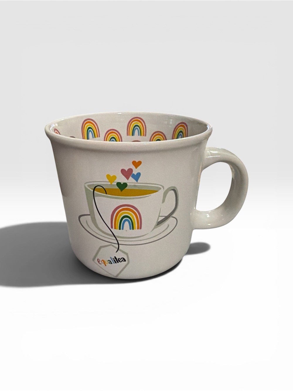Equalitea Rainbow Teacup Ceramic Mug - Multicolor Hearts